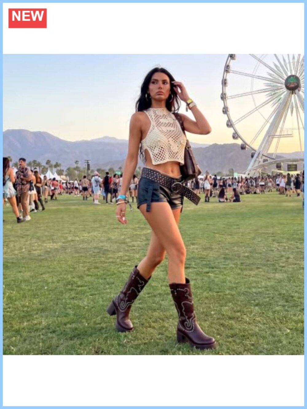 Leather Knee High Western Boots Platform Chunky Heel - Picture 2 of 6